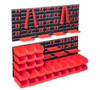 Makastle Kit de Bacs de Stockage et Panneaux Muraux 103 pcs, Boîte d'Empilage Système de d'organisation d'Outils Garage, Rouge et Noir350x382x18 mm Plastique