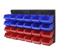 Makastle Kit de Bacs de Stockage et Panneaux Muraux 26 pcs, Compartiments Porte-Outils et Support Outils Atelier, Montage Mural, Bleu et Rouge 17x10x7,5 cm Plastique