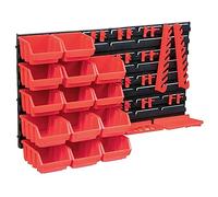 Makastle Kit de Bacs de Stockage et Panneaux Muraux 39 pcs, Boîte d'Empilage Système de d'organisation d'Outils Garage, Rouge et Noir350x382x18 mm Plastique