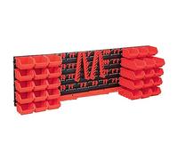 Makastle Kit de Bacs de Stockage et Panneaux Muraux 80 pcs, Boîte d'Empilage Système de d'organisation d'Outils Garage, Rouge et Noir350x382x18 mm Plastique