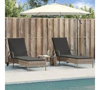 Makastle Lot de 2 Bains de Soleil, avec Coussins, Dossier réglable, roulettes, Chaises Longues de Jardin Exterieur, Fauteuil Relax pour Terrasse, 61 x 161 x 87 cm Gris résine tressée