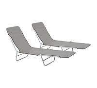 Makastle Lot de 2 Bains de Soleil Transat Pliable Dossier réglable Inclinable Chaise Longue de Jardin, résistante aux intempéries et Peu encombrante, Acier et Tissu Gris