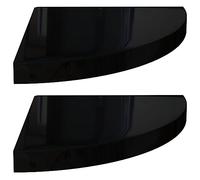 Makastle Lot de 2 Étagères d'angle Flottantes, Présentoir de Rangement Murale Décorative pour Chambres à Coucher, Bureau à Domicile, Noir Brillant 35x35x3,8cm MDF