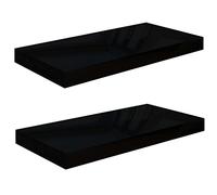 Makastle Lot de 2 Étagères Murales Flottantes, Support Décorative Suspendue pour Salle de Bain, Chambre, Bureau, Résistant à l'humidité, Noir Brillant 50x23x3,8 cm MDF