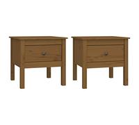 Makastle Lot de 2 Table de Chevet avec 1 Tiroir, Chevet de Lit, Table de Nuit, Bout de Canapé Meuble de Rangement pour Chambre Salon, Marron Miel 50x50x49cm Bois Massif de pin