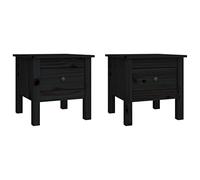 Makastle Lot de 2 Table de Chevet avec 1 Tiroir, Chevet de Lit, Table de Nuit, Bout de Canapé Meuble de Rangement pour Chambre Salon, Noir 40x40x39 cm Bois Massif de pin