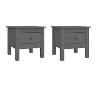 Makastle Lot de 2 Table de Chevet avec 1 Tiroir, Chevet de Lit, Table de Nuit, Bout de Canapé Meuble de Rangement pour Chambre Salon, Gris 40x40x39 cm Bois Massif de pin