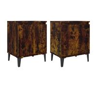 Makastle Lot de 2 Tables de Chevet, Simplistic Tables d'Appoint avec Compartiment, Table de Nuit Adulte Chambre Salon Moderne, Assemblage Facile, Chêne fumé 40x30x50cm