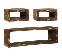 Makastle Lot de 3 Meuble TV Mural avec Compartiment Ouvert, Étagère Flottante, Armoire Suspendue Organisateur pour Salle De Séjour, 100x30x32 cm Bois Massif de Récupération