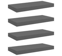 Makastle Lot de 4 Étagères Murales Flottantes, Support Décorative Suspendue pour Salle de Bain, Chambre, Bureau, Résistant à l'humidité, Gris Brillant 50x23x3,8 cm MDF