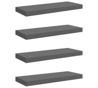 Makastle Lot de 4 Étagères Murales Flottantes, Support Décorative Suspendue pour Salle de Bain, Chambre, Bureau, Résistant à l'humidité, Gris Brillant 60x23,5x3,8cm MDF