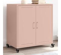 Makastle Meuble de Rangement avec 2 Portes et 4 Roues, Buffet en Métal Armoire de Rangement Armoire Métallique à Casier pour Salon Bureau Chambre, Rose 68,5x39x72 cm