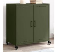 Makastle Meuble de Rangement avec 2 Portes et 4 Roues, Buffet en Métal Armoire de Rangement Armoire Métallique à Casier pour Salon Bureau Chambre, Vert Olive 68,5x39x72 cm