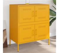 Makastle Meuble de Rangement, Buffet, en Métal, 4 Portes, Armoire Latérale, Placard, Buffet d'appoint, Style Industriel, pour entrée, Salon, Bureau, Jaune Moutarde 68x39x79 cm Acier