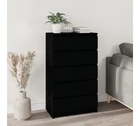 Makastle Meuble de Rangement, Commode 5 Tiroirs, Chiffonnier en Bois d'ingénierie, Armoire latérale à tiroirs, Buffet Cuisine, Meuble Salon Chambre, Noir 60x36x103 cm