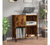 Makastle Meuble Platine Vinyle, Rangement Vinyle, Support de Tourne-Disque, avec Étagère, Étagère de présentation, chêne fumé 84,5x38x89 cm bois d'ingénierie