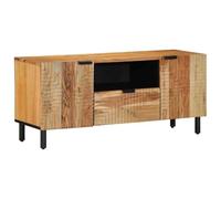 Makastle Meuble TV avec 2 Portes, Tiroir et Compartiment Ouvert, Armoire de Télévision pour Salle De Séjour, Chambre à Coucher, 105x33x46 cm Bois Massif D'acacia