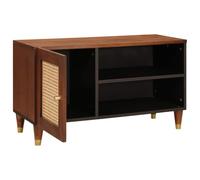 Makastle Meuble TV avec Porte et 2 Compartiments Ouverts, Armoire de Télévision avec Rangement pour Salon, Chambre à Coucher, 80x33x46 cm Bois de Mango Massif