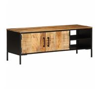 Makastle Meuble TV, Meuble de Salon, Console TV avec Portes et Étagères, Banc TV en Bois, Table TV, Support Télé, Meuble Tele, pour Salon et Bureau, 110x35x40 cm Bois Massif de manguier Brut
