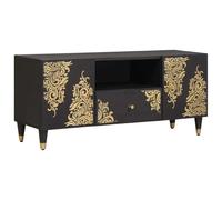 Makastle Meuble TV Noir 105 x 33 x 46 cm Bois de Mangue Massif