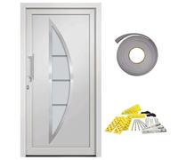 Makastle Porte d'Entrée Blanc PVC avec Vitrage, 108 x 200 cm, Serrure 5 Points, Kit Complet avec Poignée et Accessoires