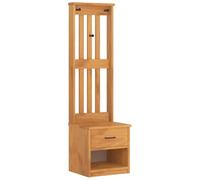 Makastle Porte-Manteau avec Dossier à Latte et 3 Crochets, Étagère d'Entrée avec Tiroir et Compartiment pour Chambre Couloir, Finition Acacia 45x40x159,5 cm Bois de Pin Massif