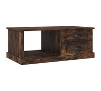 Makastle Table Basse avec 2 Tiroirs et Compartiment Ouvert, Table D'appoint pour Salon, Bureau à Domicile, Chambre à Coucher, Chêne Fumé 90x50x35 cm Bois D'ingénierie