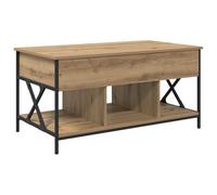Makastle Table Basse avec Plateau Relevable, Table de Salon avec Etagère de Rangement et Compartiment Caché pour Bureau, Chêne Artisanal 100x55x50cm Bois D'ingénierie