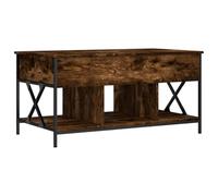 Makastle Table Basse avec Plateau Relevable, Table de Salon avec Etagère de Rangement et Compartiment Caché pour Bureau, Chêne Fumé 100x55x50cm Bois D'ingénierie