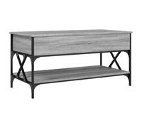 Makastle Table Basse avec Plateau Relevable, Table de Salon avec Etagère et Compartiment Caché pour Bureau, Salon, Sonoma Gris 100x50x50 cm Bois D'ingénierie et Métal