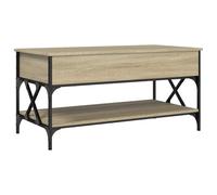 Makastle Table Basse avec Plateau Relevable, Table de Salon avec Etagère et Compartiment Caché pour Bureau, Salon, Chêne Sonoma 100x50x50cm Bois D'ingénierie et Métal