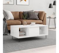 Makastle Table Basse Salon, Table de Salon avec 1 Tiroir et 2 Compartiments, Style Minimaliste Simple, Bout de Canapé, Blanc Brillant 90x50x36,5 cm