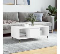Makastle Table Basse Salon, Table de Salon avec 1 Tiroir et 2 Compartiments, Style Minimaliste Simple, Bout de Canapé, Blanc Brillant 90x50x36,5 cm