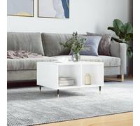 Makastle Table Basse Salon, Table de Salon avec Étagères, Style Minimaliste Simple, Bout de Canapé, Blanc Brillant 60x50x36,5 cm