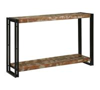 Makastle Table Console avec 2 Étagères, Étagère de Rangement, Table D'entrée avec Cadre Métal pour Entrée, Salon, Couloir, 120x33x75 cm Bois de Récupération Massif