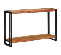 Makastle Table Console avec 2 Étagères, Étagère de Rangement, Table D'entrée avec Cadre Métal pour Entrée, Salon, Couloir, Marron 120x33x75 cm Bois D'acacia Massif