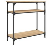 Makastle Table Console avec 3 Étagères, Étagère de Rangement, Table D'entrée avec Cadre Métal pour Entrée, Salon, Couloir, Chêne Sonoma 75x29x75 cm Bois D'ingénierie
