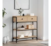 Makastle Table Console Style Industriel Table d'Appoint avec 2 tiroirs et 2 étagères, Table d'entrée, Table d'exposition, pour Salon Entrée Couloir, Cadre en Métal, chêne Sonoma 72,5x25x75 cm