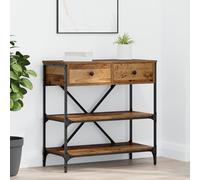 Makastle Table Console, Table d'appoint avec 2 Tiroirs et 2 étagères, Cadre en Métal, pour Portable, Book, Plante, 75x34.5x75 cm Brun Bois Reconstitué
