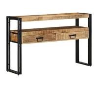 Makastle Table Console, Table d'appoint avec 2 Tiroirs et 2 étagères, Cadre en Métal, pour Portable, Plante, 120x33x75 cm Bois Manguier Massif
