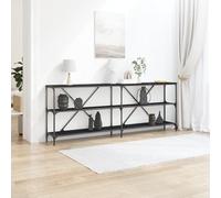 Makastle Table Console, Table d'Entrée avec 3 étagères, Bout de Canapé avec Cadre Métal, pour Entrée, Salon, Style Industriel, 200x30x75 cm Bois d'ingénierie et Acier