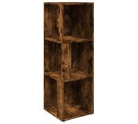 Makastle Table D'appoint avec 3 Compartiments Ouverts, Rack de Rangement, Carrée Table Basse pour Chambre à Coucher, Bureau, 33x33x100 cm Chêne Fumé Bois D'ingénierie