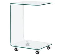 Makastle Table d'Appoint, Bout de Canapé avec Étagère et roulettes, Table Basse pour Salon Balcon Chambre à Coucher, 45x40x63 cm Verre trempé