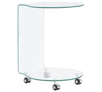 Makastle Table d'Appoint, Bout de Canapé avec Étagère et roulettes, Table Basse pour Salon Balcon Chambre à Coucher, 45x40x58 cm Verre trempé