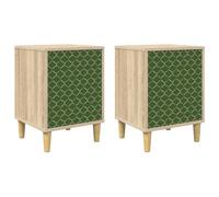 Makastle Table de Chevet Géométrique 36x33x50 cm Chêne Sonoma avec Impression Géométrique Émeraude, Lot de 2, Bois d'Ingénierie, 14,3 kg, Charge Max 30 kg, pour Chambre