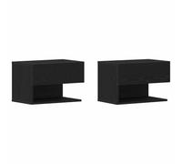 Makastle Table de Chevet Murale avec Tiroir, Lot de 2, Table d'Appoint avec Compartiment Ouvert pour Chambre Bureau, Chêne Noir 46 x 29,5 x 30 cm Bois d'Ingénierie