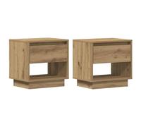 Makastle Table de Nuit avec Cadre en Bois, Lot de 2, Table de Chevet avec Tiroir et Compartiment Ouvert pour Salon Chambre, Chêne Artisanal 45 x 34 x 44 cm Bois d'Ingénierie
