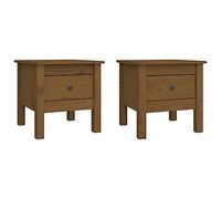 Makastle Tables d'appoint 2pcs Marron Miel 40x40x39cm Bois Massif de pin