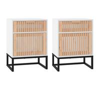 Makastle Tables de Chevet Lot de 2 Blanc 40x30x55,5cm Bois ingénierie et Fer