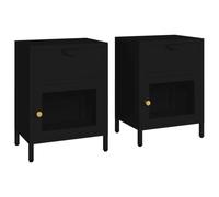 Makastle Tables de Chevet Lot de 2 Noir 40x30x54,5 cm Acier et Verre